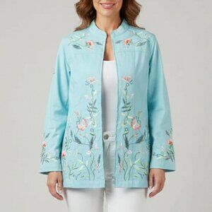 Quacker Factory Butterfly Floral Embroidered Beaded Embellished Jacket XS b68E